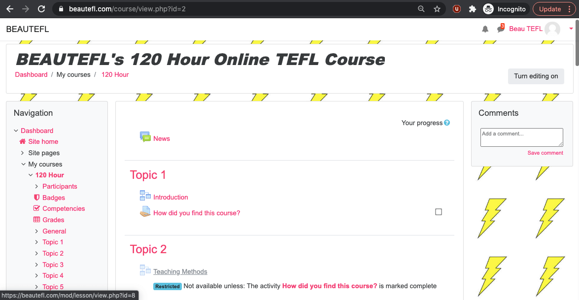 BeauTEFL's course content section 1 and 2