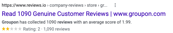 Groupon 2 star reviews on reviews.io